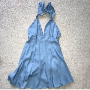 Blue Chambray Halter Dress